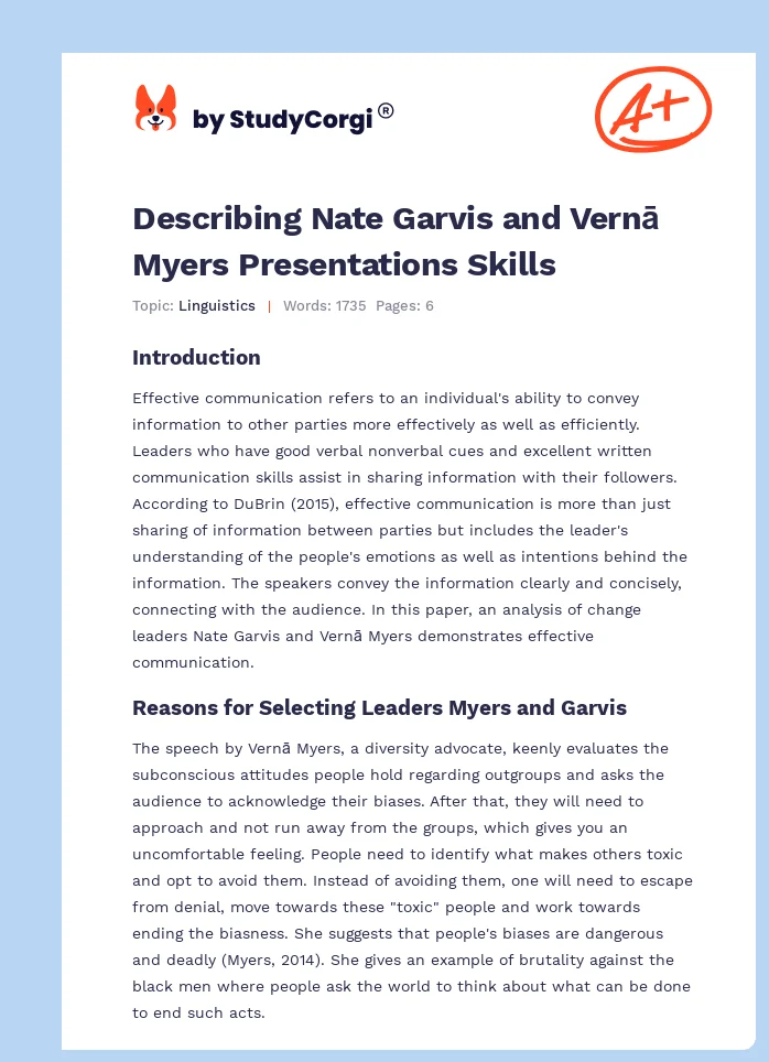 Describing Nate Garvis and Vernā Myers Presentations Skills. Page 1