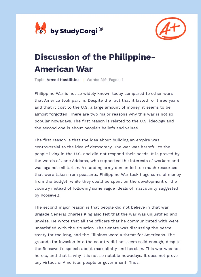 Discussion of the Philippine-American War. Page 1