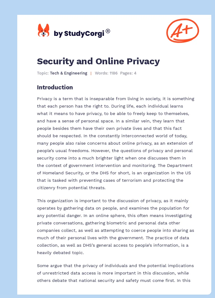 Security and Online Privacy. Page 1