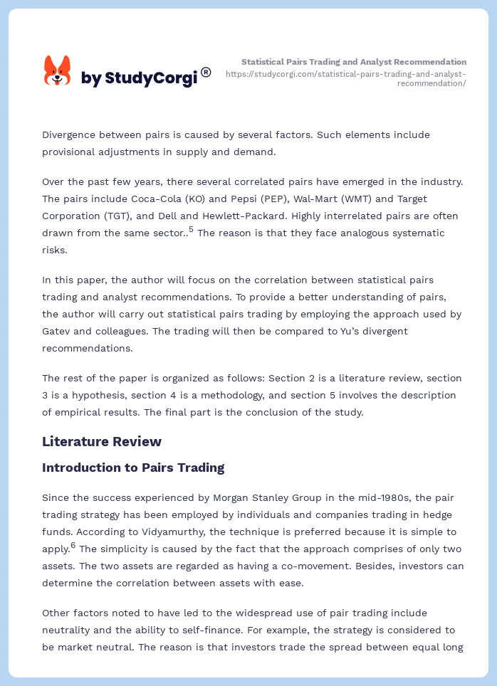 Statistical Pairs Trading and Analyst Recommendation. Page 2