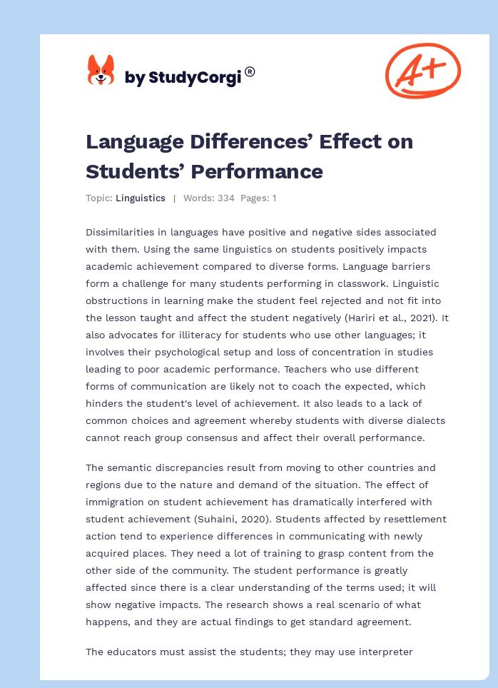 Language Differences’ Effect on Students’ Performance. Page 1