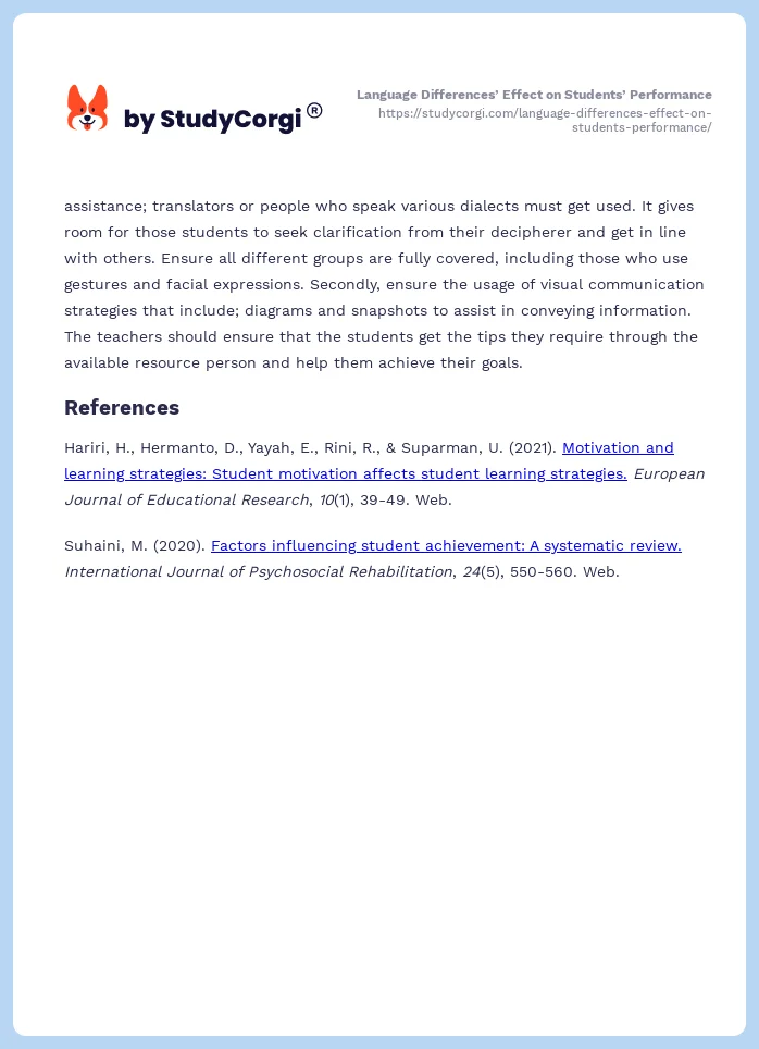 Language Differences’ Effect on Students’ Performance. Page 2