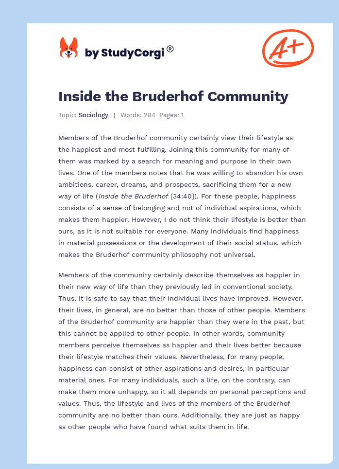 Inside the Bruderhof Community. Page 1