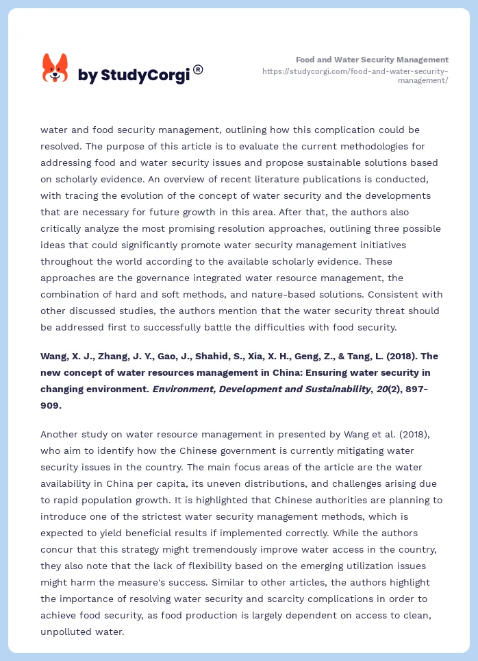 Food and Water Security Management. Page 2