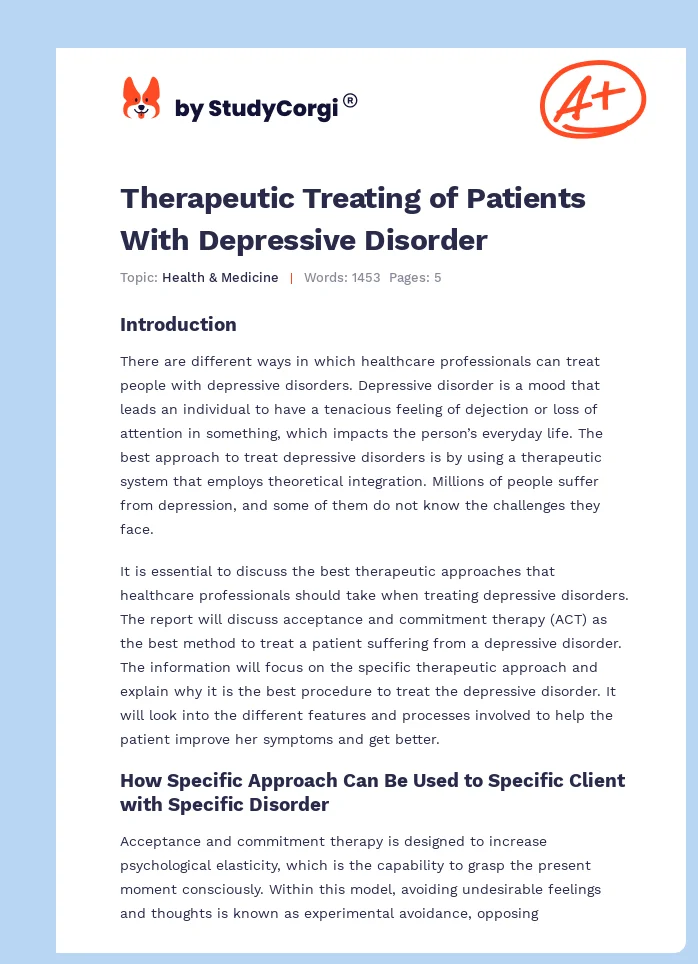 Therapeutic Treating of Patients With Depressive Disorder. Page 1