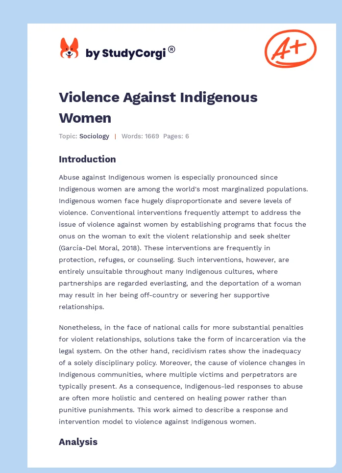 Violence Against Indigenous Women. Page 1