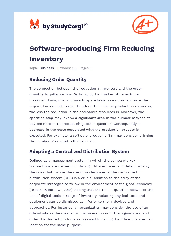 Software-producing Firm Reducing Inventory. Page 1