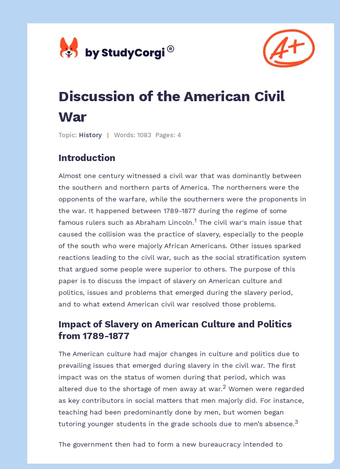 Discussion of the American Civil War. Page 1