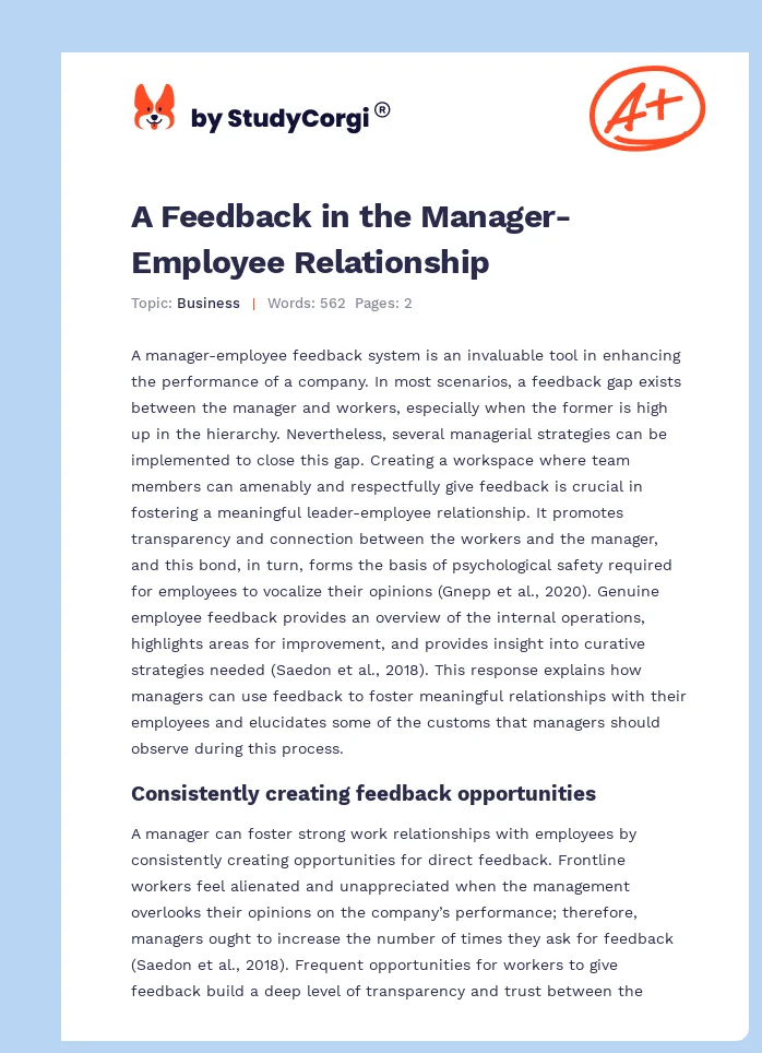 A Feedback in the Manager-Employee Relationship. Page 1