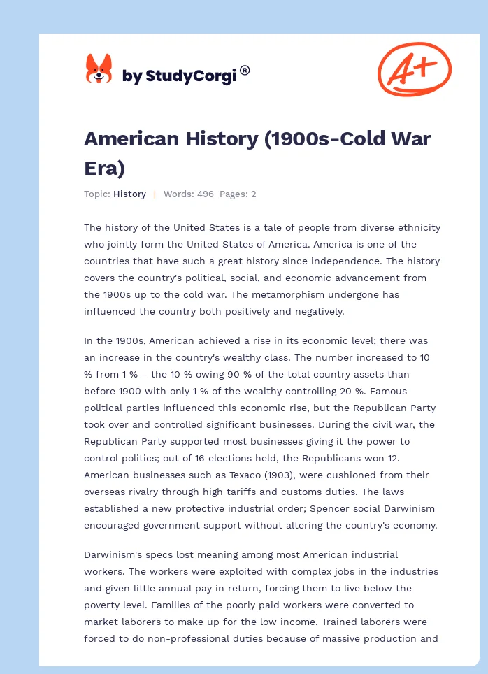 American History (1900s-Cold War Era). Page 1