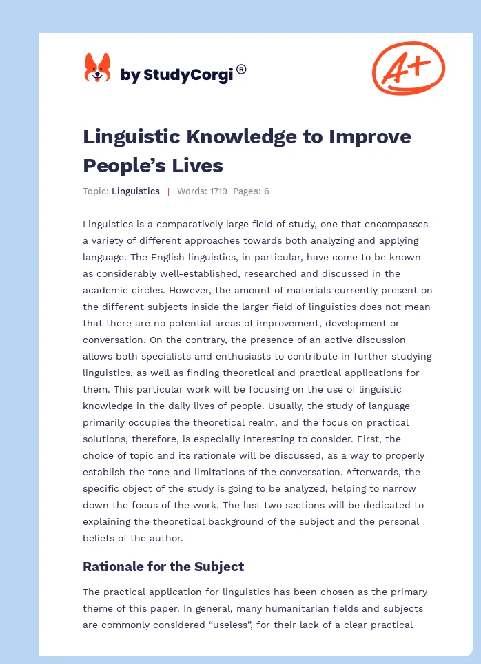 Linguistic Knowledge to Improve People’s Lives. Page 1