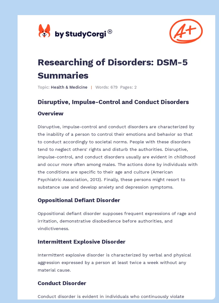 Researching of Disorders: DSM-5 Summaries. Page 1