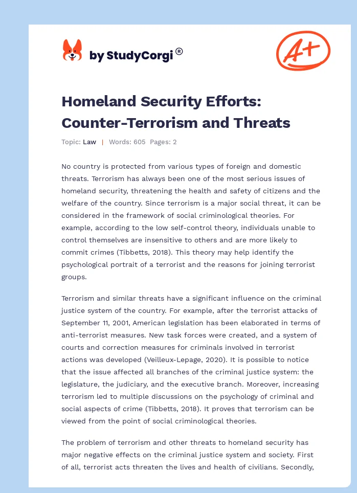 Homeland Security Efforts: Counter-Terrorism and Threats. Page 1