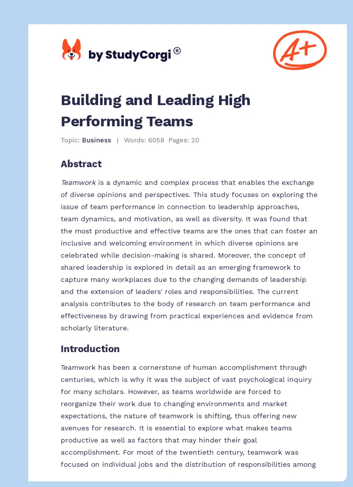 Building and Leading High Performing Teams. Page 1