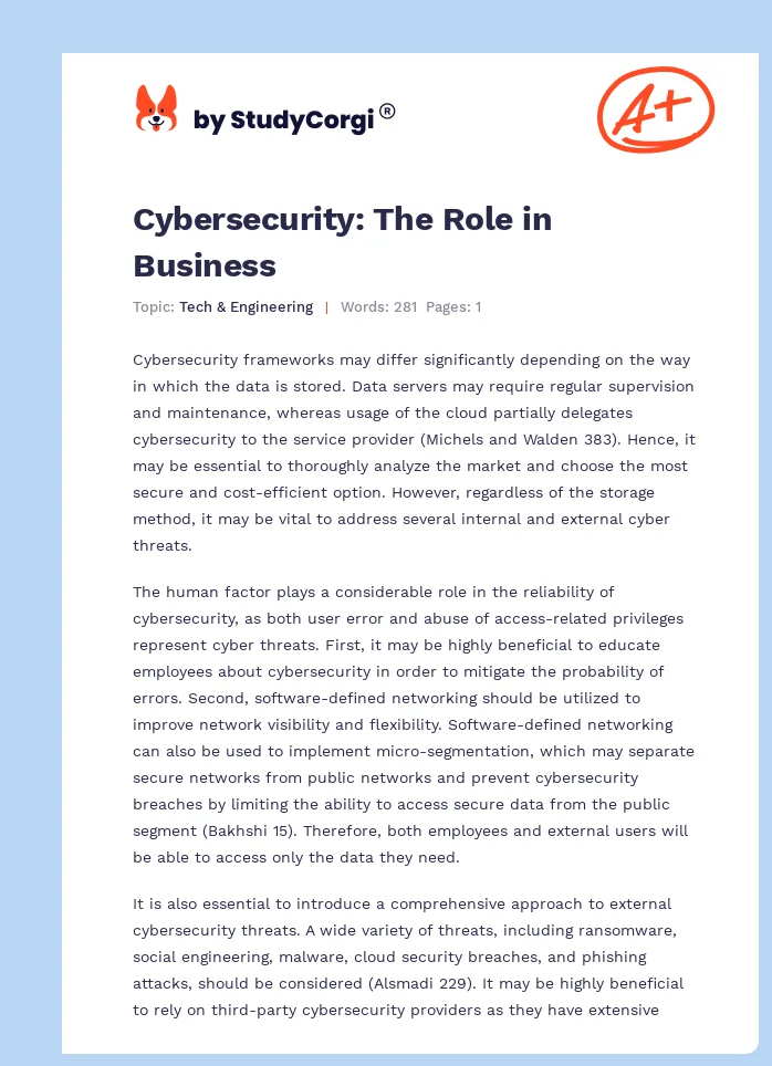 Cybersecurity: The Role in Business. Page 1