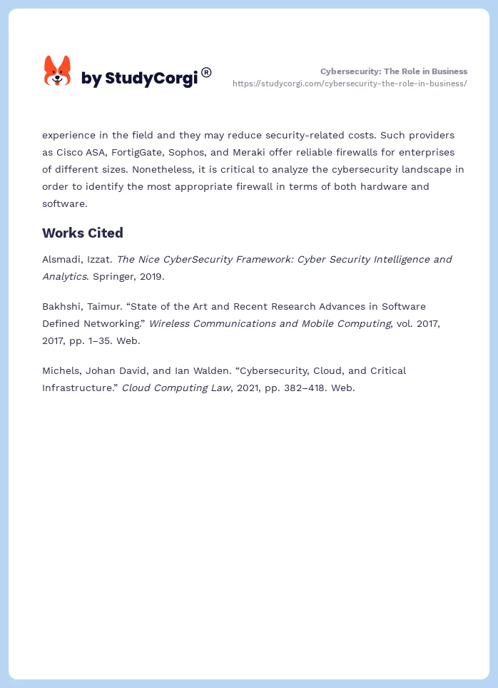 Cybersecurity: The Role in Business. Page 2