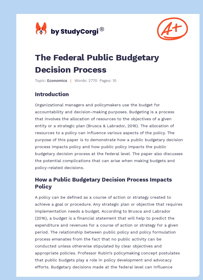 The Federal Public Budgetary Decision Process. Page 1
