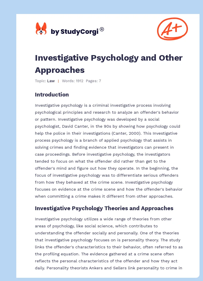 Investigative Psychology and Other Approaches. Page 1