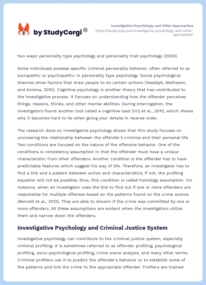 Investigative Psychology and Other Approaches. Page 2