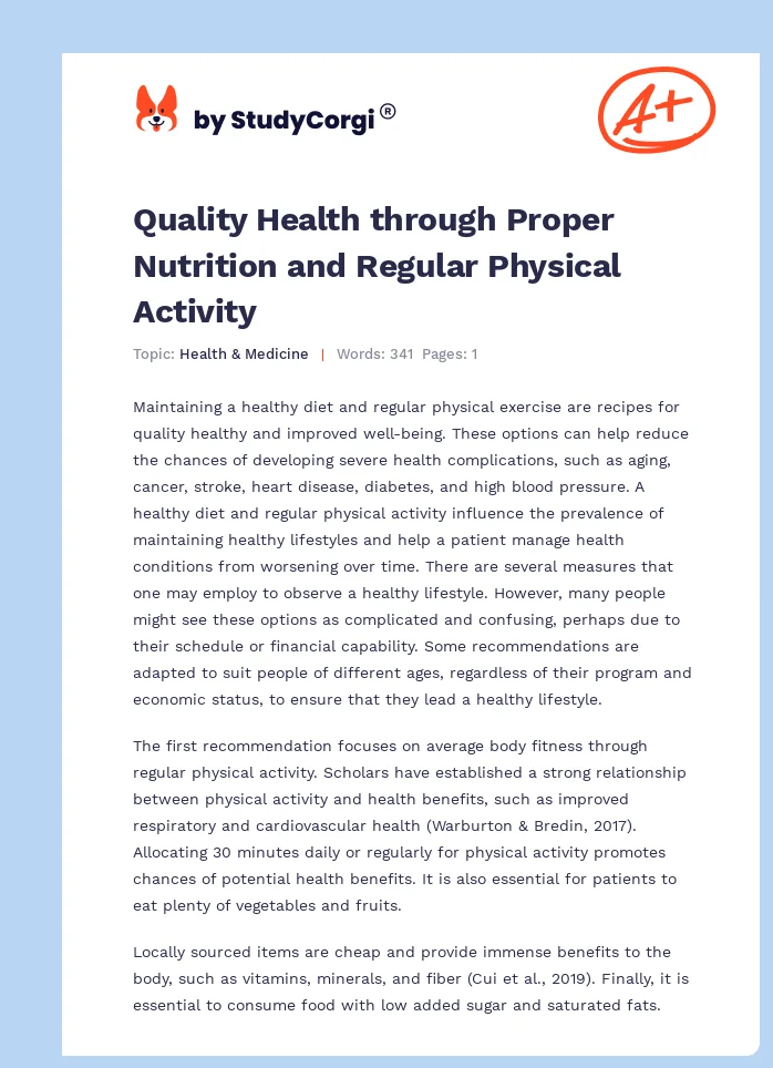 Quality Health through Proper Nutrition and Regular Physical Activity. Page 1