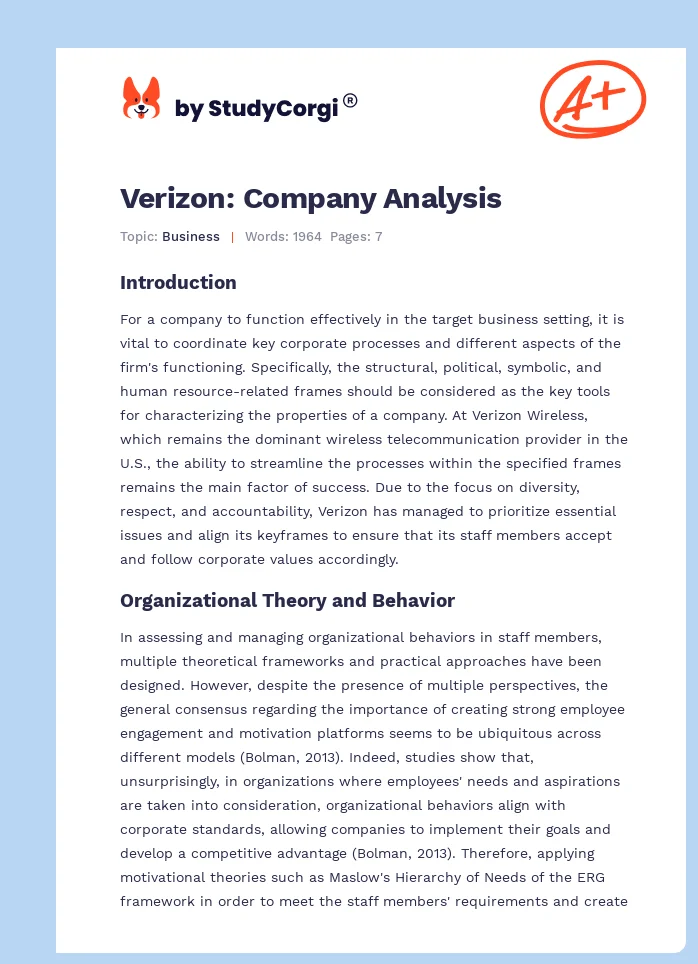 Verizon: Company Analysis. Page 1