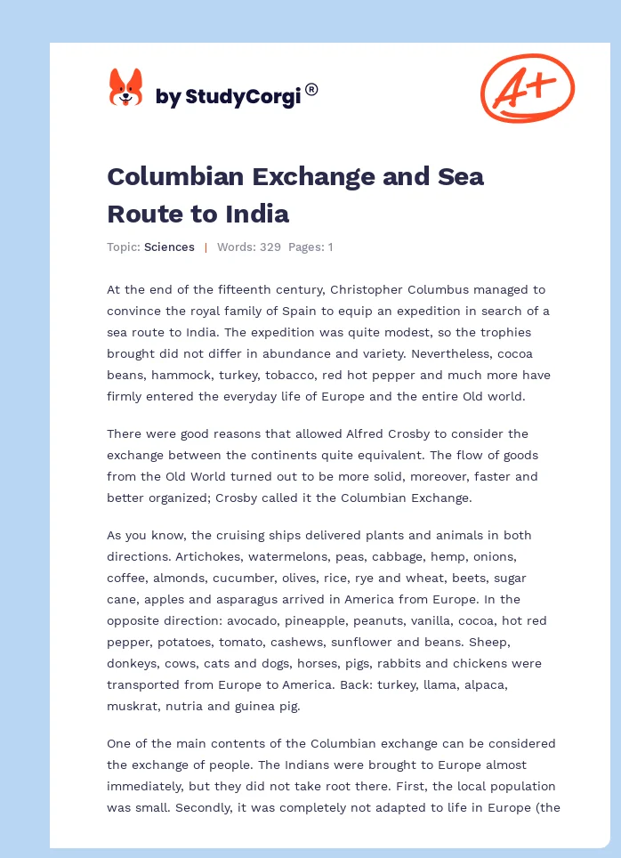Columbian Exchange and Sea Route to India. Page 1