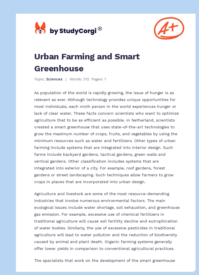 Urban Farming and Smart Greenhouse. Page 1