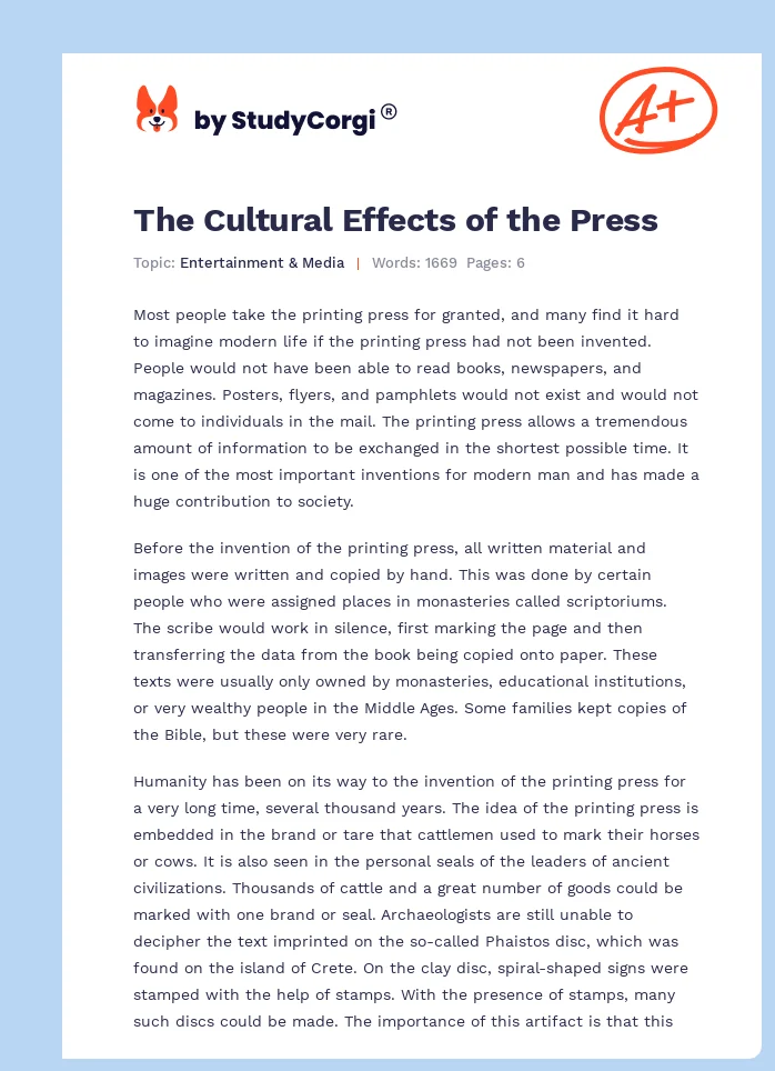 The Cultural Effects of the Press. Page 1