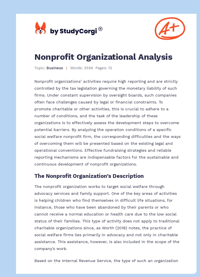 Nonprofit Organizational Analysis. Page 1