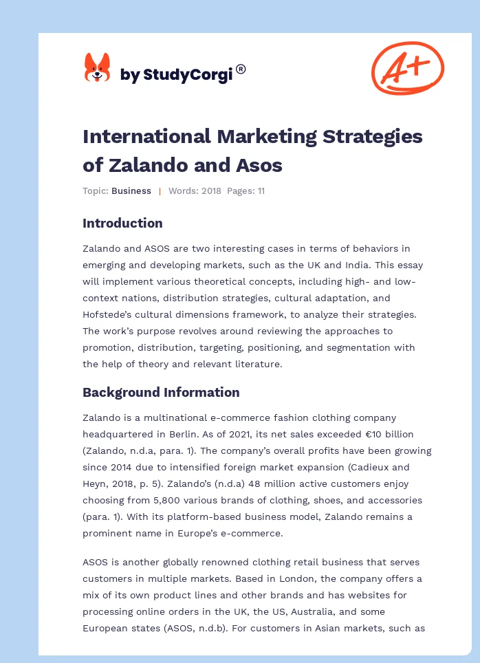 International Marketing Strategies of Zalando and Asos. Page 1