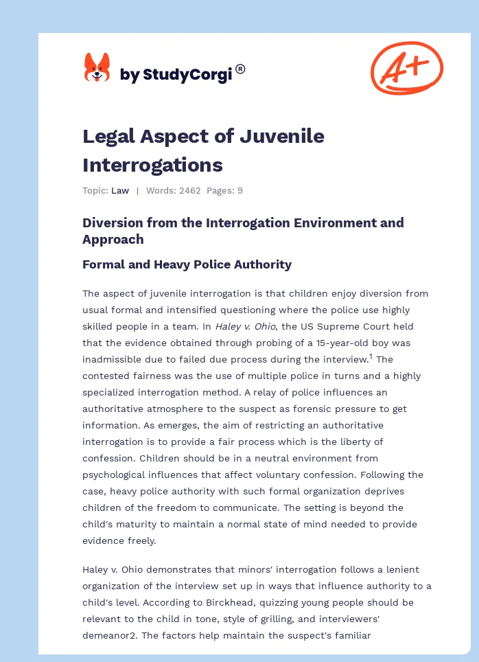 Legal Aspect of Juvenile Interrogations. Page 1