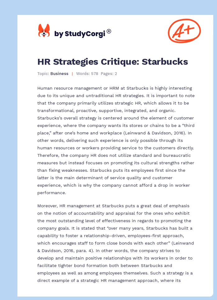 HR Strategies Critique: Starbucks. Page 1