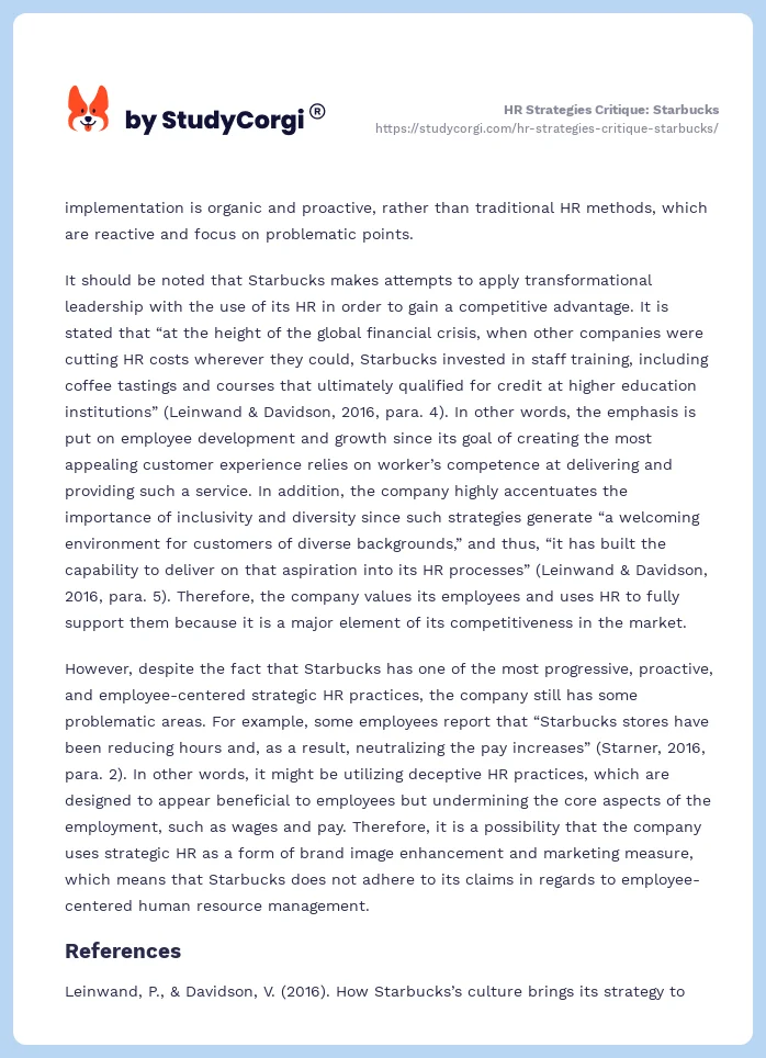 HR Strategies Critique: Starbucks. Page 2