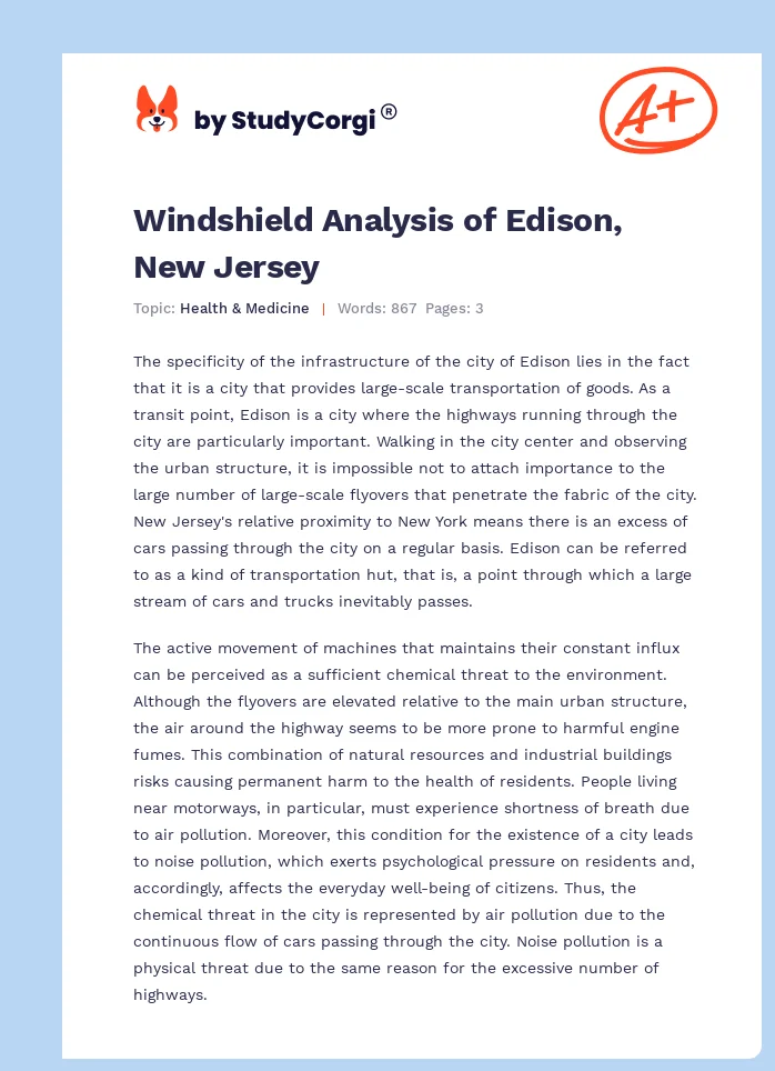 Windshield Analysis of Edison, New Jersey. Page 1