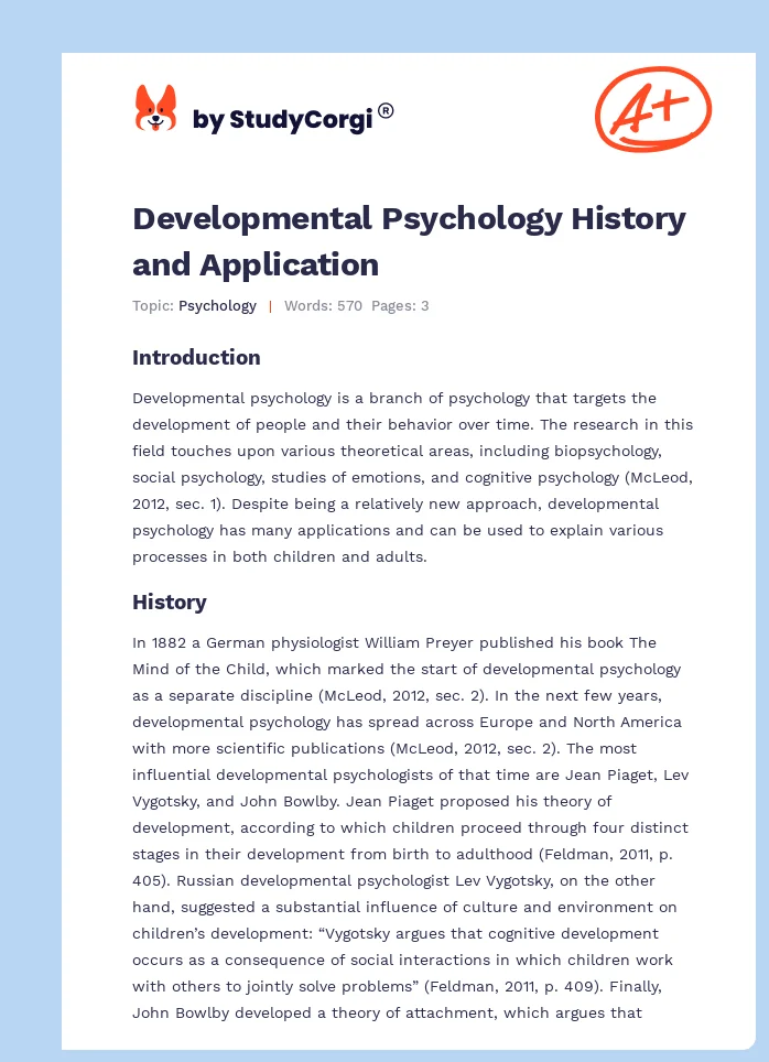 Developmental Psychology History and Application. Page 1