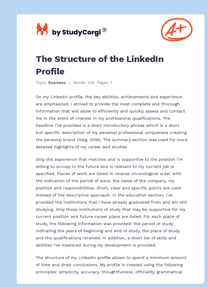 The Structure of the LinkedIn Profile. Page 1