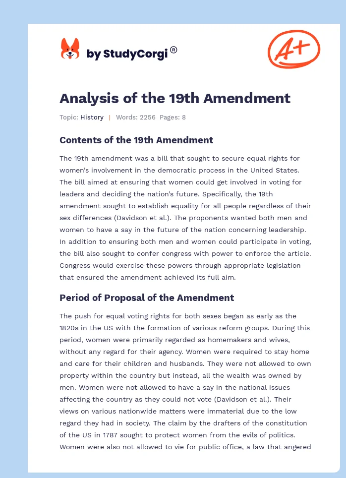 Analysis of the 19th Amendment. Page 1