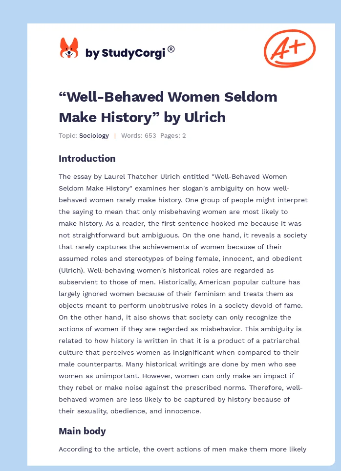 “Well-Behaved Women Seldom Make History” by Ulrich. Page 1