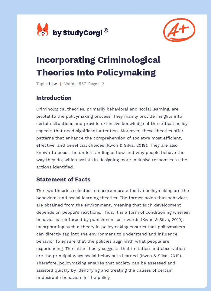 Incorporating Criminological Theories Into Policymaking. Page 1