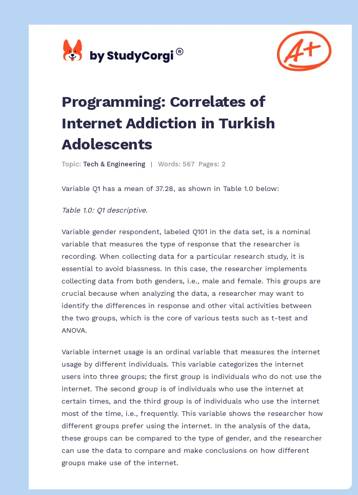 Programming: Correlates of Internet Addiction in Turkish Adolescents. Page 1