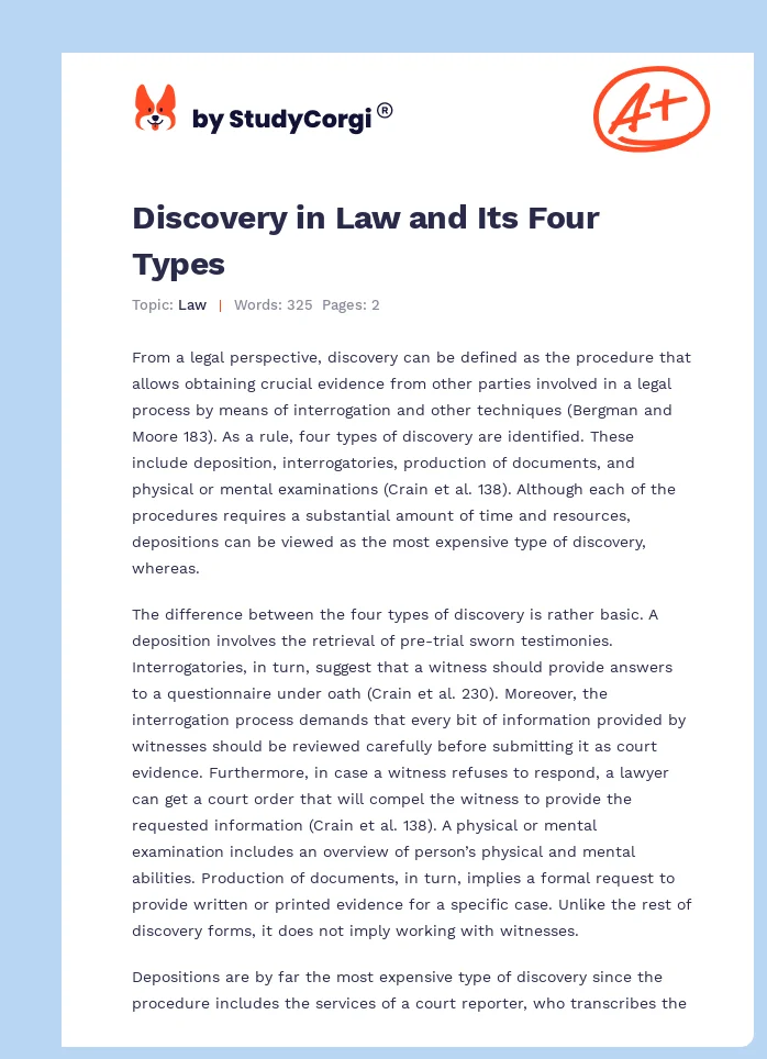 Discovery in Law and Its Four Types. Page 1