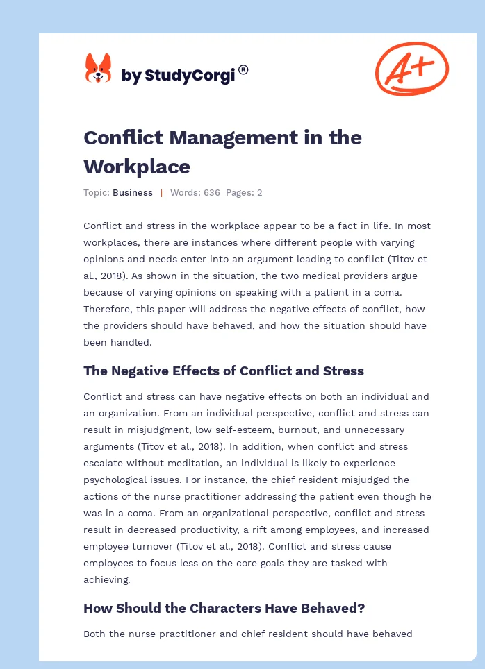 Conflict Management in the Workplace. Page 1