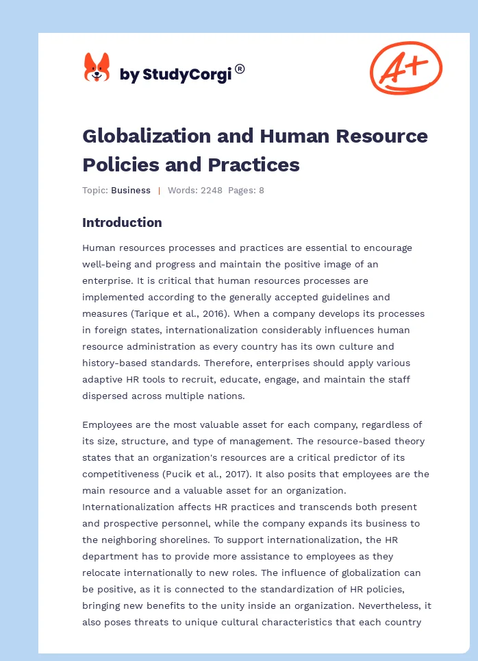 Globalization and Human Resource Policies and Practices. Page 1