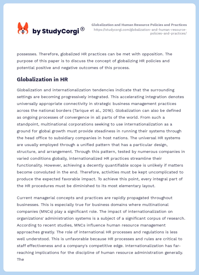 Globalization and Human Resource Policies and Practices. Page 2