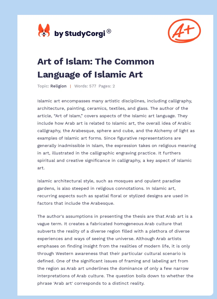Art of Islam: The Common Language of Islamic Art. Page 1