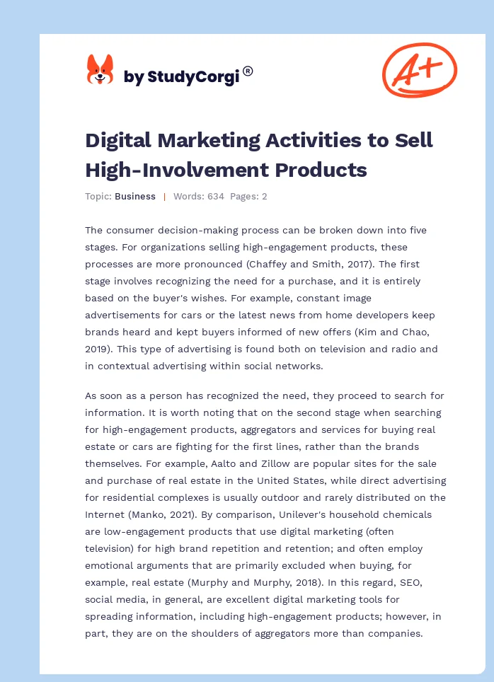 Digital Marketing Activities to Sell High-Involvement Products. Page 1