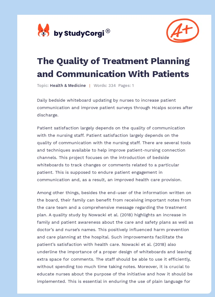 The Quality of Treatment Planning and Communication With Patients. Page 1