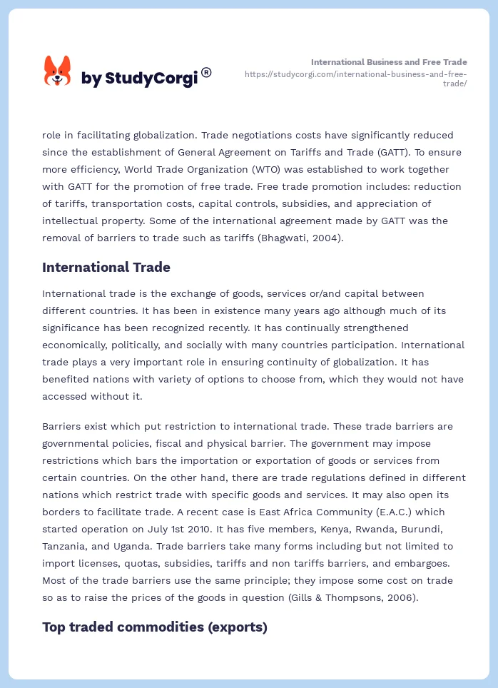 International Business and Free Trade. Page 2