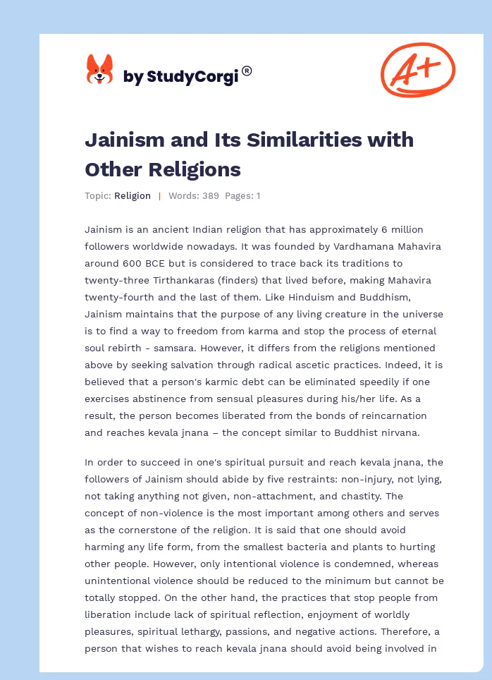 Jainism and Its Similarities with Other Religions. Page 1
