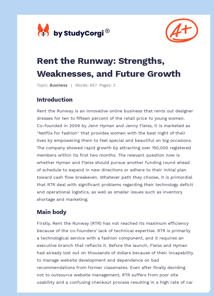 Rent the Runway: Strengths, Weaknesses, and Future Growth. Page 1